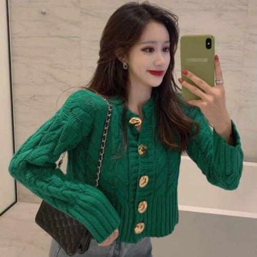 Woman Sweaters Retro Short Knitted Cardigan Autumn Winter Sweater Coat Womens Top Femme Chandails Pull Hiver