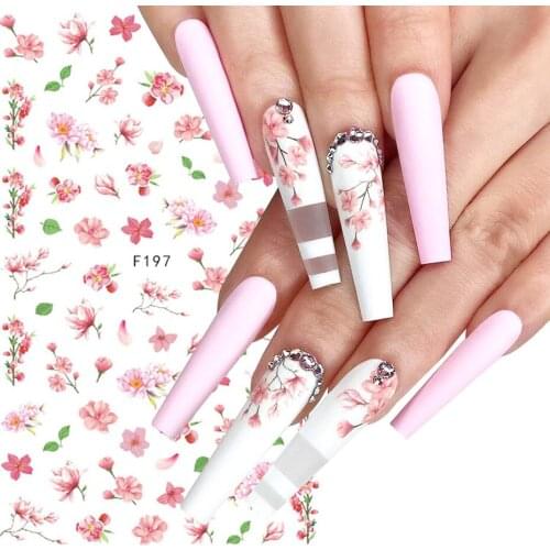 1pcs 3D Stickers For Nails Sakura Flower Design Nail Art Adhesive Decals Floral Manicure Sliders Nail Decoration LAF091-F669