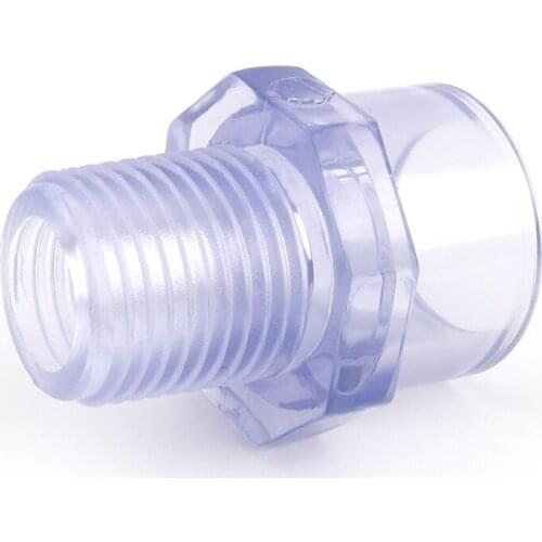 10pcs/lot 25mm To 3/4" Male Thread Transparent PVC Connector Aquarium Fish Tank DIY Garden Water Connectors UPVC Pipe Joints