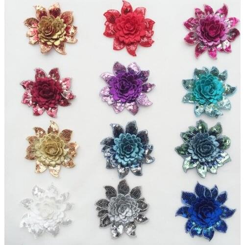 10pcs many colors Flower Embroidered Sew On Patches For Clothes 3D Sequins Flower Clothing DIY Applique T-Shirt Accessories