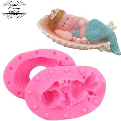 2Pcs 3D Mermaid shape silicone soft candy mold cake decorating tool candy chocolate soap mold