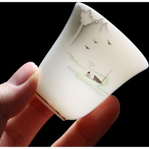 2PCS White Jade Tea Bowl Creative Vintage Tea Cup 55ml Master Puer Cups Tea Ceremony Crafts Decor Teaware Drinkware Teacup Craft