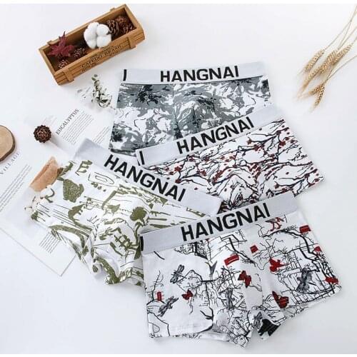 3/4pcs Men Underwear Cotton Boxers Panties Comfortable Sexy Print Cuecas Trunks Mens Underpants Shorts Men Boxer Male