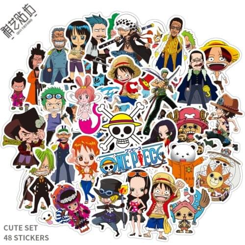 48PCS/set One Piece Monkey D Luffy Roronoa Zoro Tony Tony Chopper PVC Stickers Model decorate kitchen bedroom notebook toys Gift