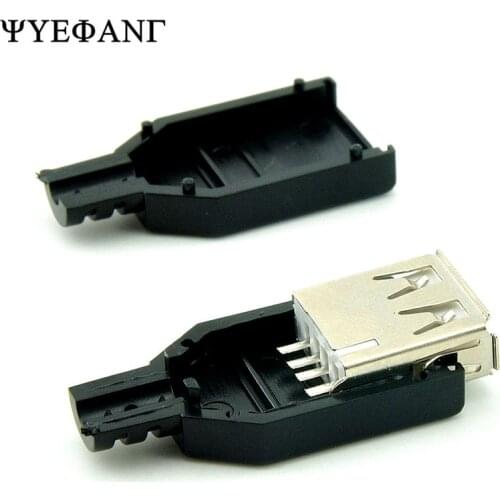 5pcs DIY USB Type A Female 4 Pin Plug Socket Connector With Black Plastic Cover