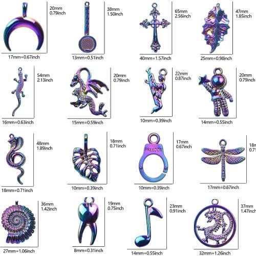 5Pcs/Lot Rainbow Color Teeth Astronaut Handcuff Cross Charms Diy Pendant Women Keychain Earrings Jewelry Wholesale