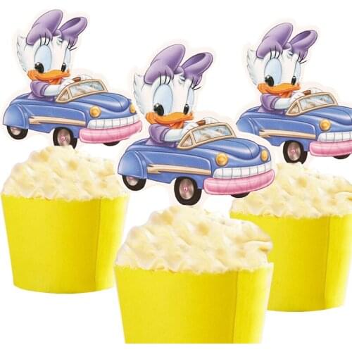 50pcs Cute Donald Daisy Duck Pretty Princess Sofia Mermaid Ariel Cartoon Paper Cake Topper Decor Birthday Wedding Party Supplies