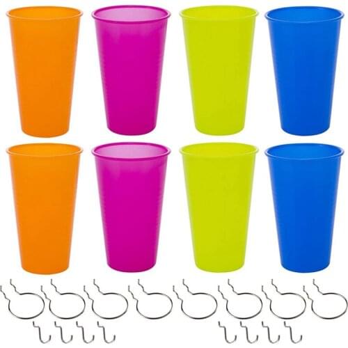 8 Sets Pegboard Bins with Rings Style Pegboard Hooks with Pegboard Cups Pegboard Cup Holder Accessories (4 Colors)