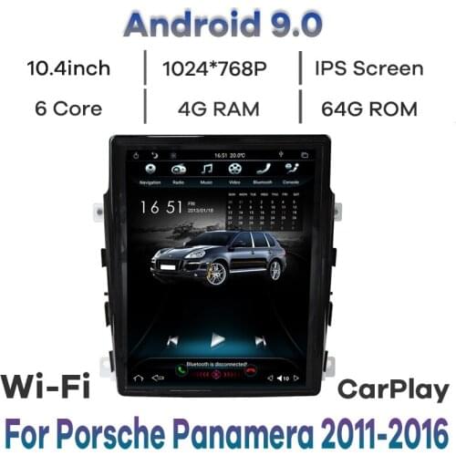 10.4'' 6-Core Android 9.0 Verticial Screen Car Radio Navigation for Porsche Panamera 2011-2016 GPS Multimedia Player DSP Carplay