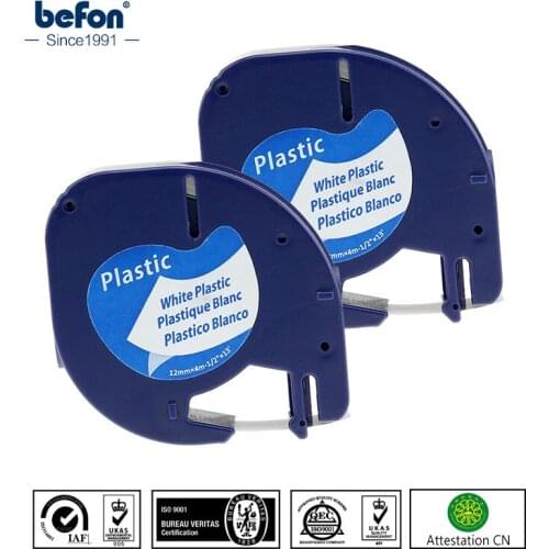 Befon X2 12mm White Plastic Printer Tape Compatible for Dymo LetraTag LT 91201 Printer Label Tape for LetraTag Plus 100 QX50