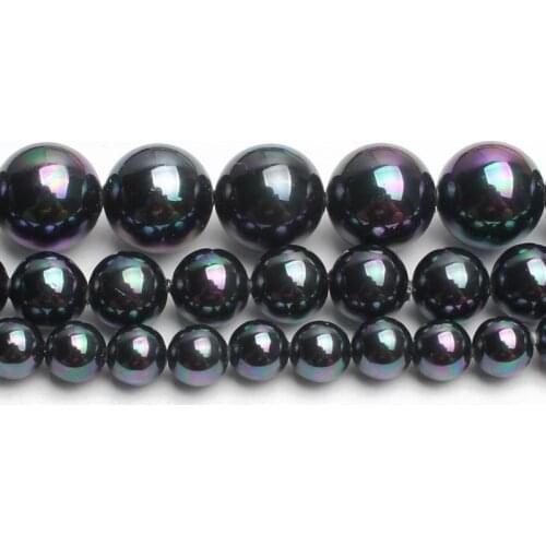 6/8/10/12mm Natural Black Shell Pearl with Rainbow Round Loose Beads For Accessories Jewellery Making Diy Bracelet Necklace 15