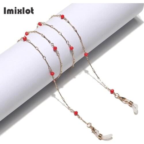 Fashion Eyeglass Chains for Women Face Mask Chains Eyewear Cord Holder Red Crystal Beaded Sunglasses Lanyard Necklace Strap Rope