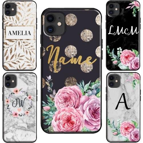 PERSONALISED FLORAL MARBLE INITIALS NAME For iPhone 12 Pro Max mini Case For iPhone 11 Pro Max XS XR X 6S 7 8 Plus SE 2020 Cover