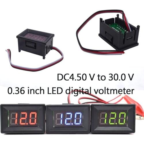 Digital Voltmeter DC 4.5V to 30V Digital Voltmeter Voltage Panel Meter Red/Blue/Green For 6V 12V Electromobile Motorcycle Car