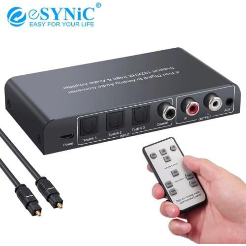 ESYNiC 192kHz Digital To Analog Audio Converter DAC Coaxial/ Toslink/ Optical To Analog Stereo L/R RCA 3.5mm Audio Adapter