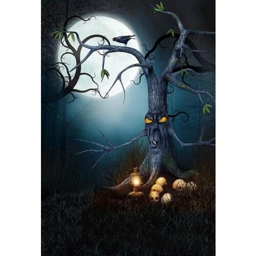 Halloween Backdrops for Foto Horror Tree with Skulls Moon Photophone Backdground Vinyl 3D Photography Backdrop for Photo Studio