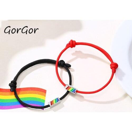 GorGor Women Adjustable Rainbow Bracelet Stainless Steel Rectangular Knotted Bracelet Unisex Fashion Accessories PB-062
