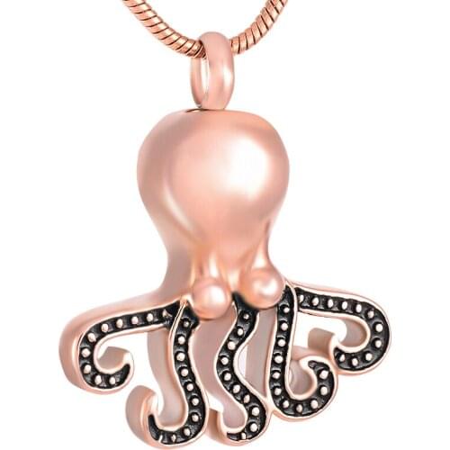 IJD9304 Stainless Steel Inlay Crystal Octopus Pendant Cremation Twist Round Keepsake Necklace for Ashes Urn Necklace Jewelry