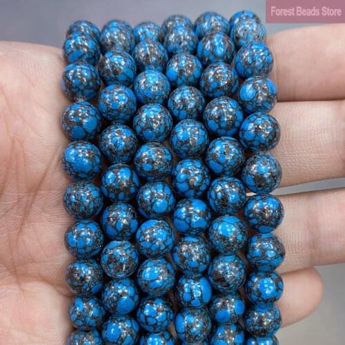 4/6/8/10/12mm Dark Blue Turquoises Round Loose Beads DIY Charms Bracelet Accessories Synthetic Stone for Jewelry Making 15