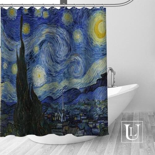 Hot Custom van gogh starry night Shower Curtains Polyester Bathroom Curtains With Hook Bath Curtain Bathroom Decor