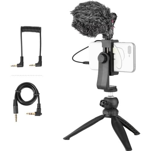Mobile Phone Video Recording Kit Tabletop Tripod Phone Holder Cardioid-directional Condenser Mic for Smartphone DSLR ILDC Camera