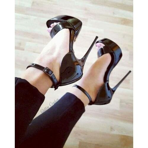 Moraima Snc Fashion Black Patent Leather High Heel Sandal Summer Open Toe Platform Pumps Woman Ankle Strap Gladiator Shoes Pumps