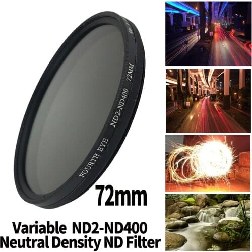 ND Lens 72mm Variable ND2-ND400 Neutral Density Filter Fader ND Adjustable Optical Glass Lens Apply to 72mm camera lens