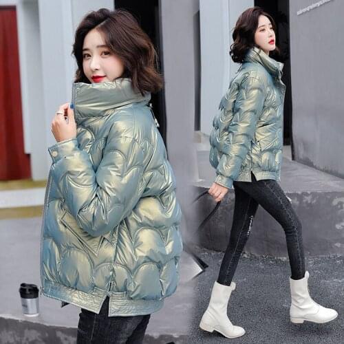 Women New 2021 Winter Jacket Parka Female Bread Coat Down Cotton Jackets Female Thicken Warm Coat Fashion Glossy Outerwear E24