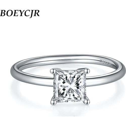 BOEYCJR 925 Silver princess Cut 1ct 5.5*5.5mm F color Moissanite VVS1 Engagement Wedding Ring With national certificate