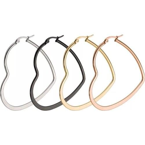 Wholesale Jewelry -- Titanium steel Heart Hoop Earrings For Women Jewelry Gold / White / Black