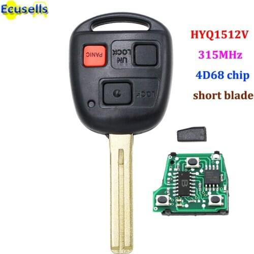 New Replacement Keyless Entry Remote Key 3 Buttons 315mhz with 4D68 chip for Lexus GX470 LX470 HYQ1512V - Short TOY48 Blade