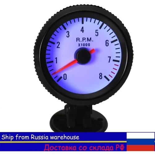 52mm Racing Gauge Tachometer Gauge Meter 0-8000 RPM Tacho Gauge Blue LED Digital Display 12V LED Tachometer for Cars with Cup