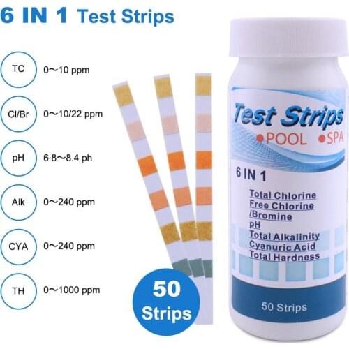Yieryi Pool&SPA Test Strips Total Chlorine/No Chlorine/Total Alkalinity/Acid Purification/Full Hardness/PH Litmus Paper