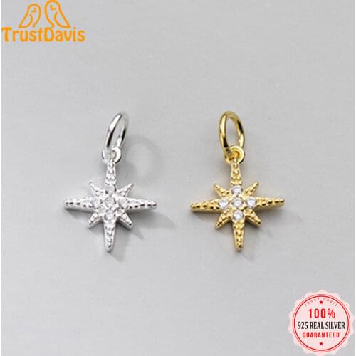 TrustDavis Real 925 Sterling Silver Personality Fashion Sweet Star Shiny CZ Charm Pendant Handmade DIY Accessories Jewelry DZ311