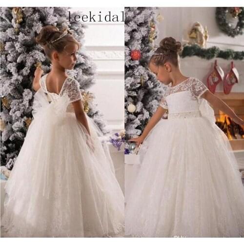 Vintage Lace Flower Girls Dresses Sashes Belt Ball Gown Charming First Communion Dress Girls Princess Ball Gowns For Wedding