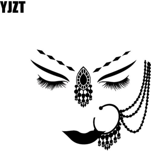 YJZT 13.7*11.5CM Charming Indian Lady Face Vinyl Decal Car Sticker Fashion Silhoutte Design Cool Style Black/Silver C20-1033