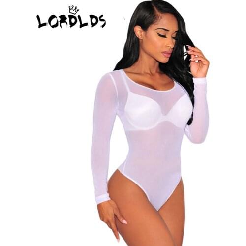 LORDLDS Women White mesh bodysuit Long Sleeve Rompers 2020 Overalls for Women Bodysuit Jumpsuit Shorts