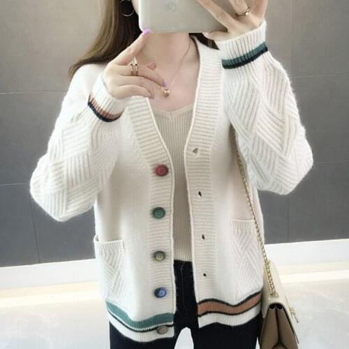 Womens Sweaters Spring Autumn Long Sleeve Ladies Cardigan Single Breasted Pockets V Neck Knitted Wear for Female Outwear