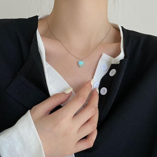 Love necklace 925 silver synthetic moonstone bead chain clavicle chain Korea order heart silver chain