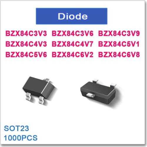 1000PCS SOT23 BZX84C3V3 BZX84C3V6 BZX84C3V9 BZX84C4V3 BZX84C4V7 BZX84C5V1 BZX84C5V6 BZX84C6V2 BZX84C6V8 BZX84C New High quality