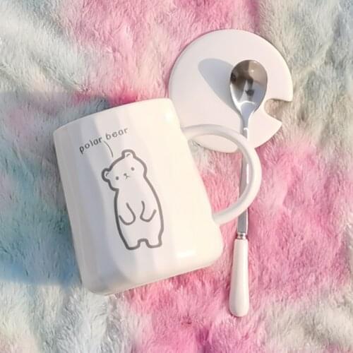 420ml Ceramic Mug Tableware Tea Coffee cup Sets Gifts for Kid Woman Cartoon Cola Office leisure water Cups with Lid and Spoon