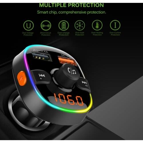Onever FM Transmitter Wireless Bluetooth 5.0 Handsfree Car MP3 Player Bluetooth Kit FM Modulator Dual USB Charger RGB light safe