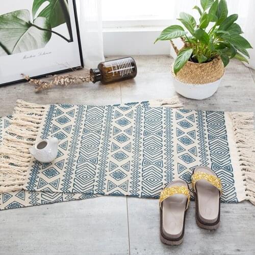 Bohemian Retro Carpet For Sofa Living Room Bedroom Rug Cotton Linen Hand-crafted Tassels Coffee Table Carpets Home Decoration
