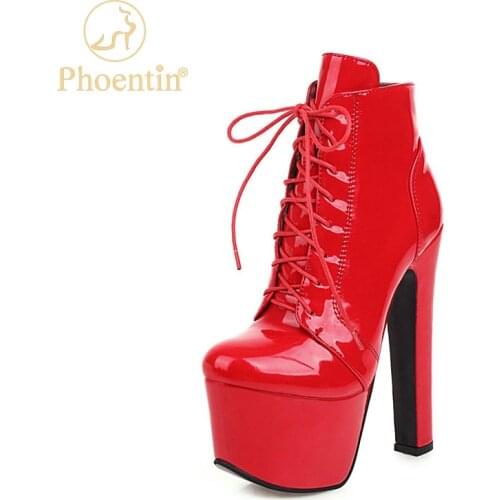 Super High Heels Platform Ankle Boots Women sexy Short Boots Lace-up Spring Autumn Boots Ladies plus size 46 red shoes FT1569