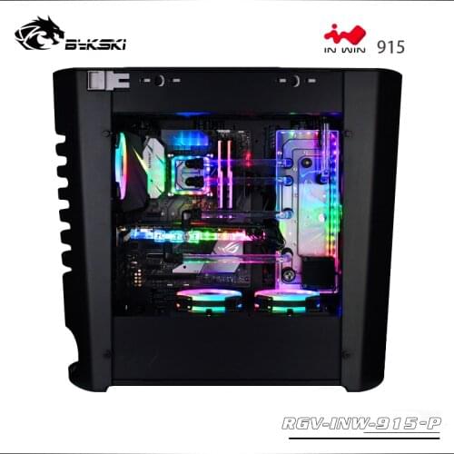 BYKSKI Acrylic Board Water Channel Solution use for IN WIN 915 Computer Case for CPU and GPU Block / 3PIN RGB / Combo DDC Pump