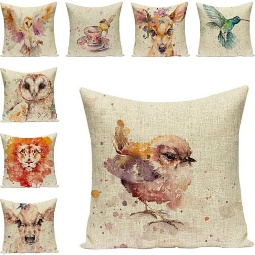 Animal Cushion Cover Birds Linen Decorative Pillow Cases Sofa Throw Pillowcase Car Seat Accessories Home Textile Decor 45x45cm