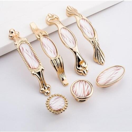 Rural Zinc Furniture Cabinet Drawer Handle Door Pull Glass Crystal Gold Solid Kitchen Cupboard Wardrobe European Dresser Knob