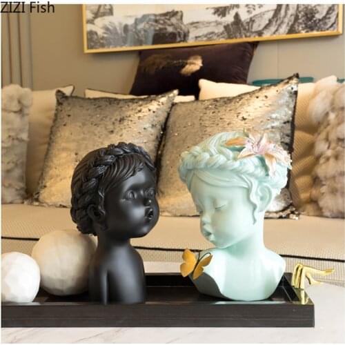 European Resin Butterfly Boy Figurines Ornaments Home Room Table Half Body Statues Crafts Office Desktop Decoration Accessories