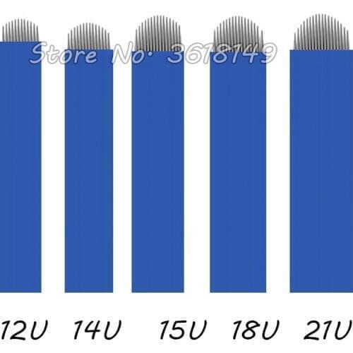 100pcs Laminas Tebori 0.2mm Microblading Needles Permanent Makeup Tattoo Needle 7 9 12 14 17 18 21 15U 18U 21U for Eyebrow