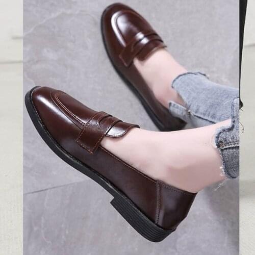 LIHUAMAO Coffee brown Penny loafers for women dress shoes slip on round toe work party ladies flat shoes comfort casual